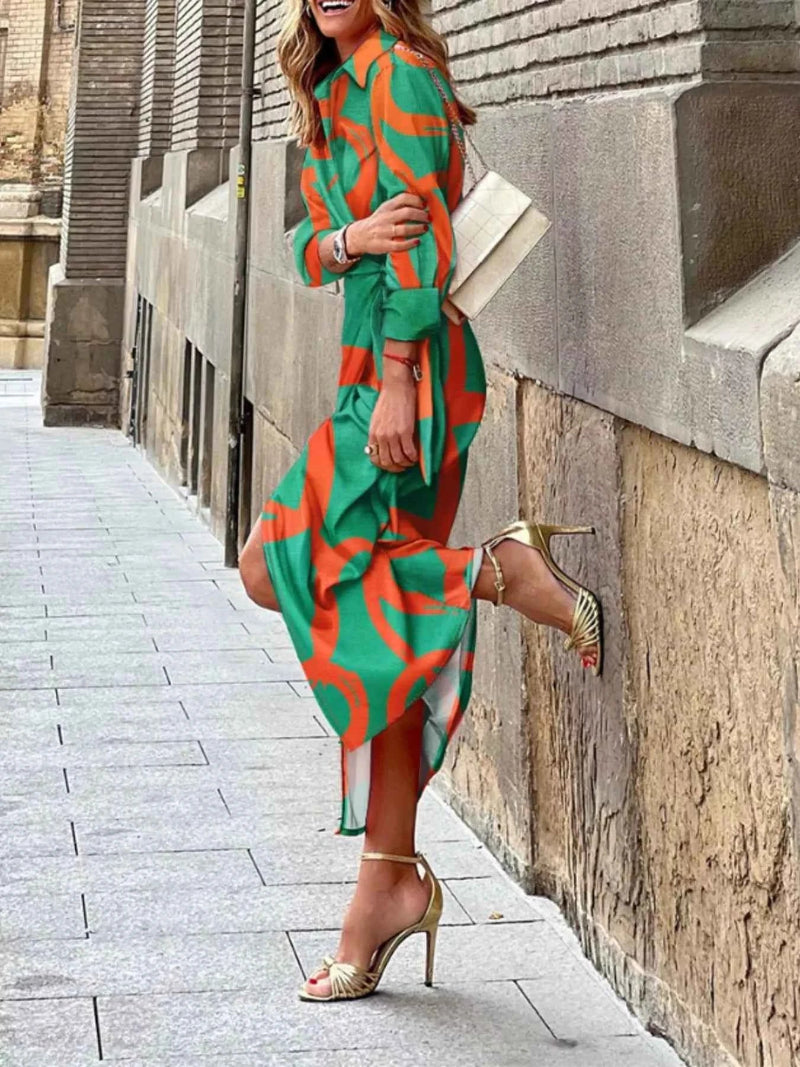 Crossover Shirt-Collared Dress