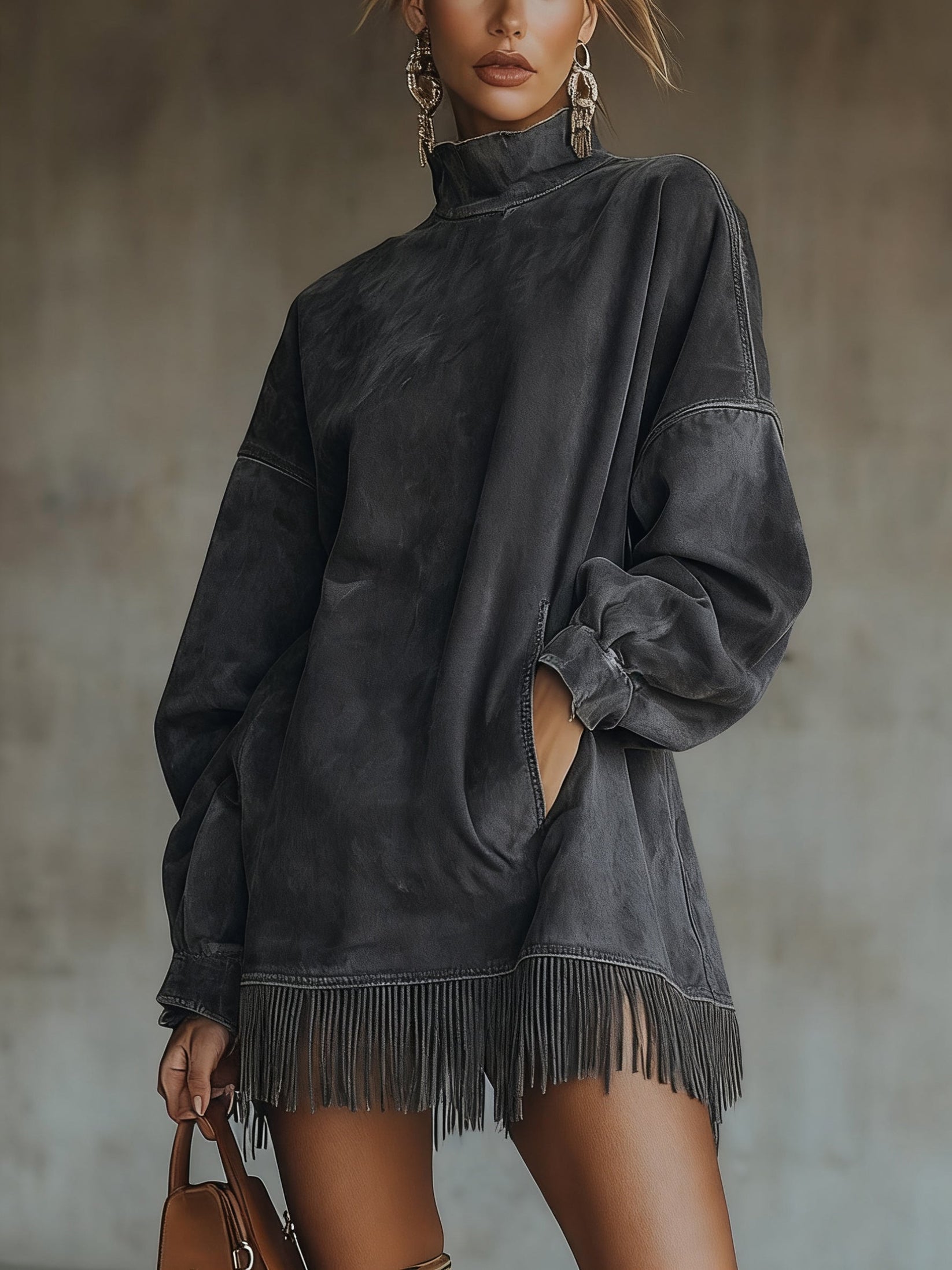 Velvet Boho Tassel Mini dress Plus Size