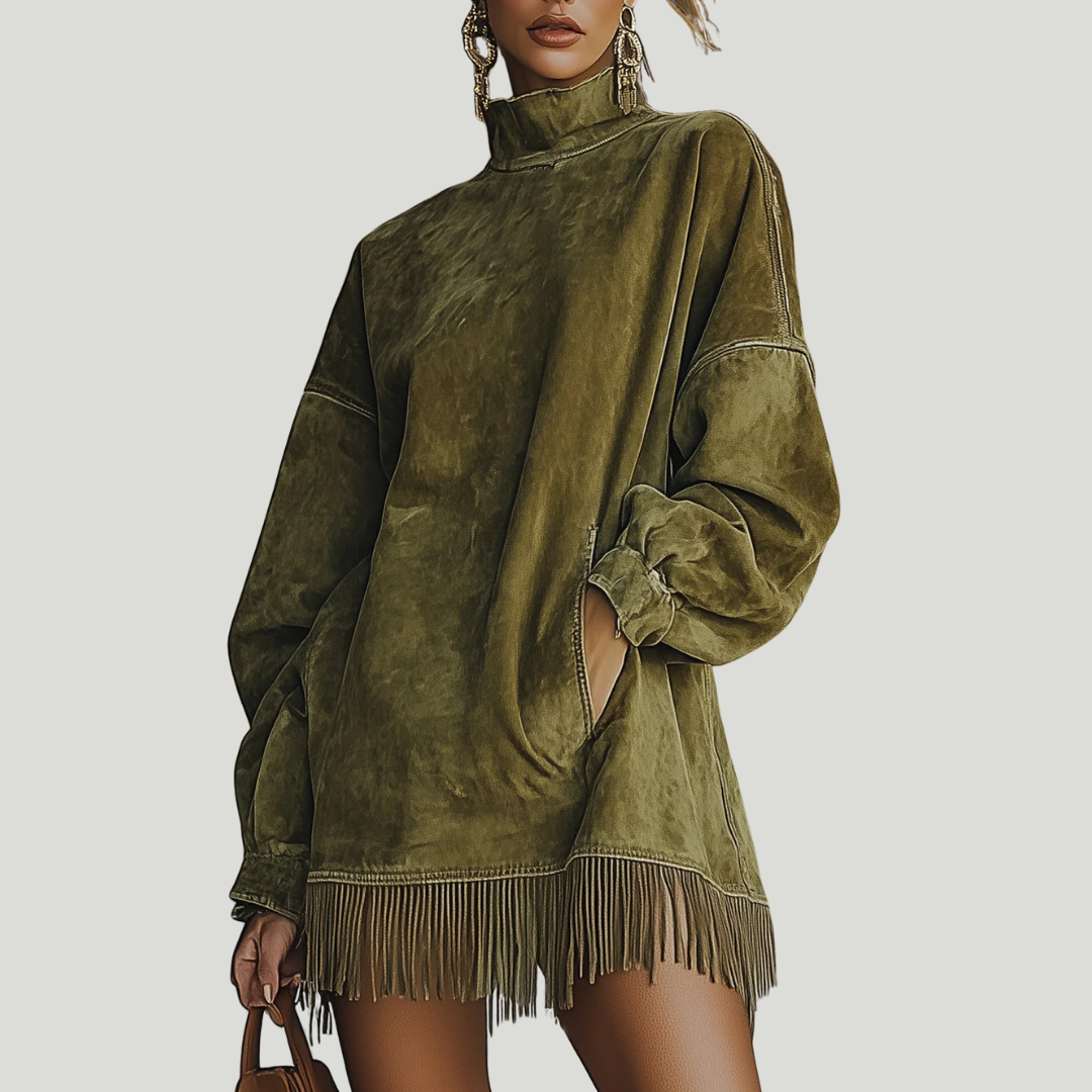 Velvet Boho Tassel Mini dress Plus Size