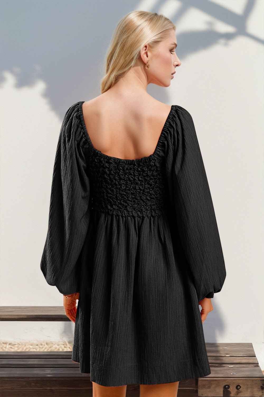 Smocked Balloon Sleeve Cotton Mini Dress