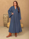 Plus Size Lace Detail Notched Long Dress Regular price