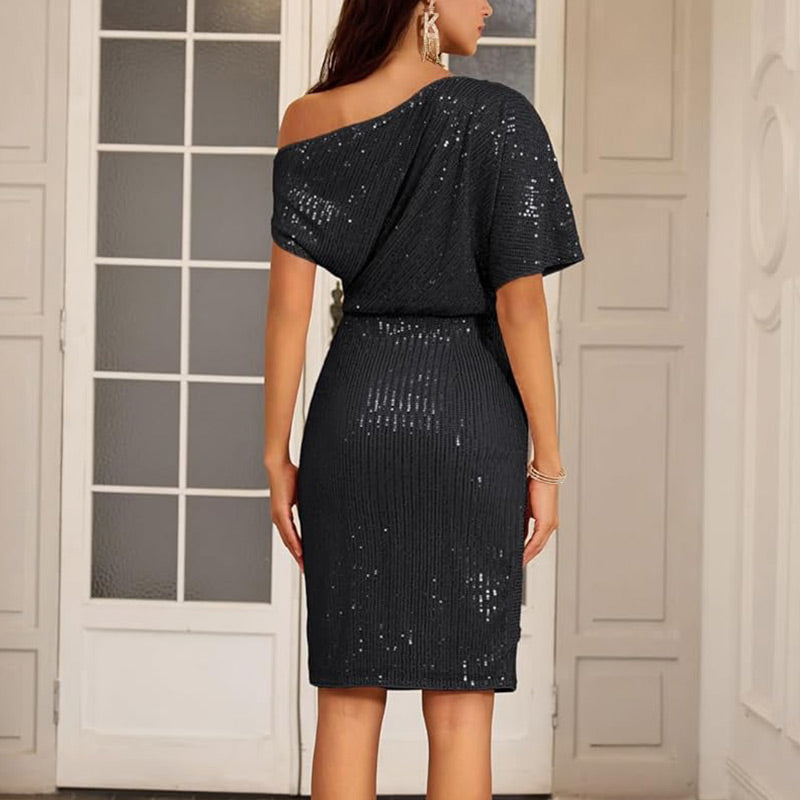 Sparkly One-Shoulder Ruched Dress
