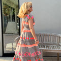 Women's Loose V-Neck Vintage Stripe Pattern Sleeveless Dress