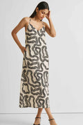 Midi Slip Dress in Black Stripes