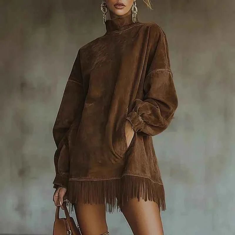 Velvet Boho Tassel Mini dress Plus Size