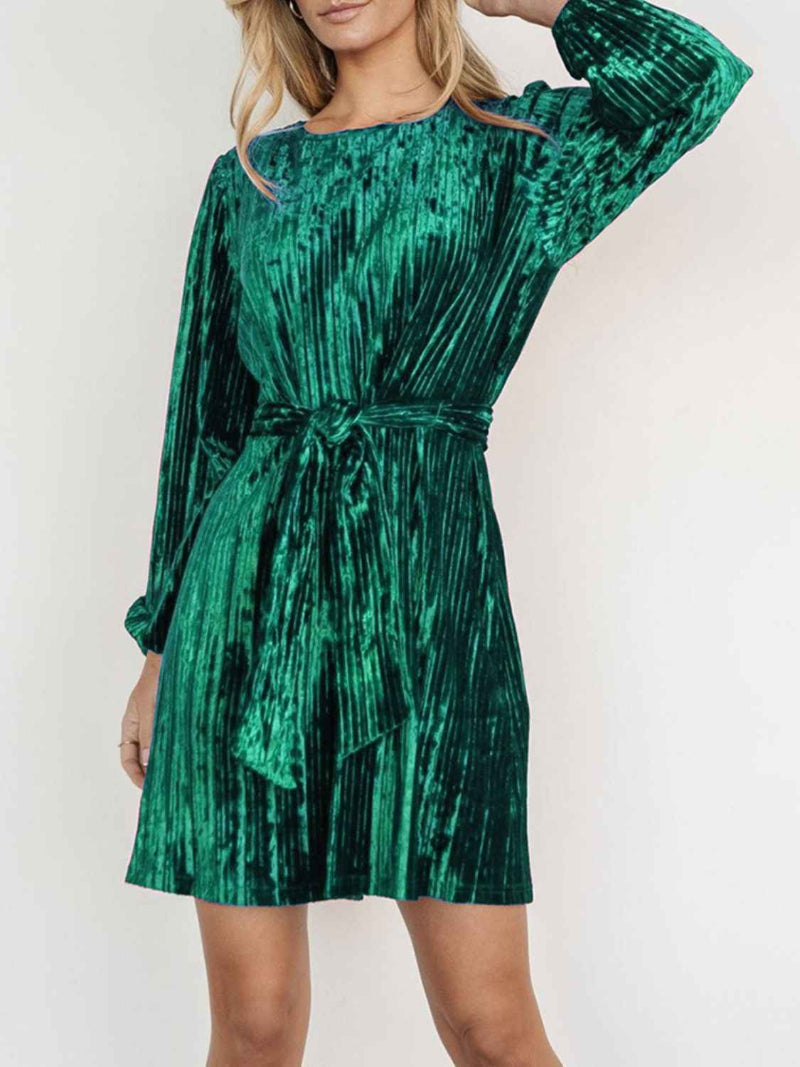 Velvet Tie Waist Mini Dress