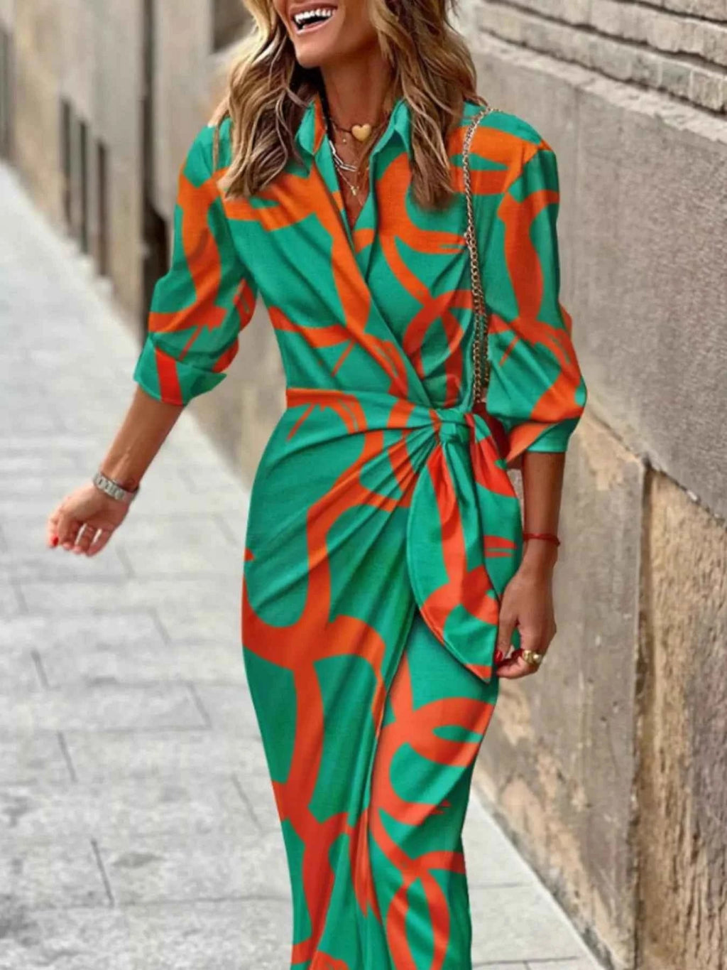 Crossover Shirt-Collared Dress