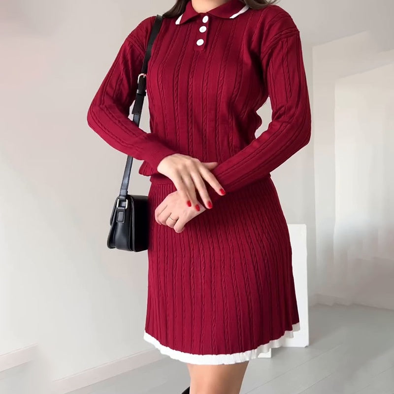 Women's Knitted Sweater ＆ Short Skirt 2-Piece Set