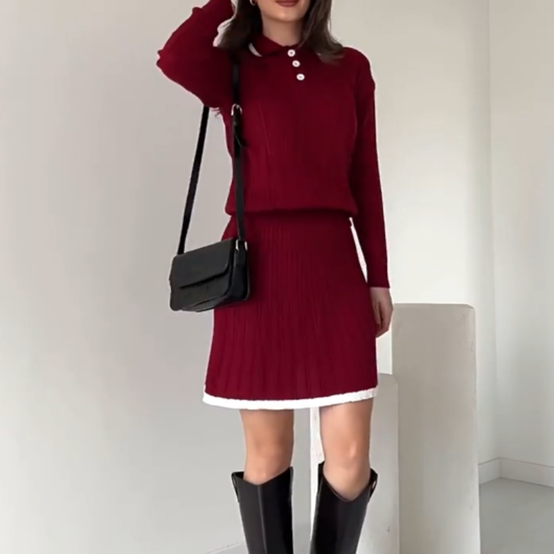 Women's Knitted Sweater ＆ Short Skirt 2-Piece Set